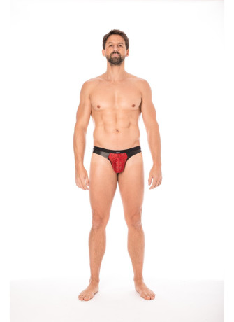 Jock rouge en dentelle et simili cuir - LM2002-27RED